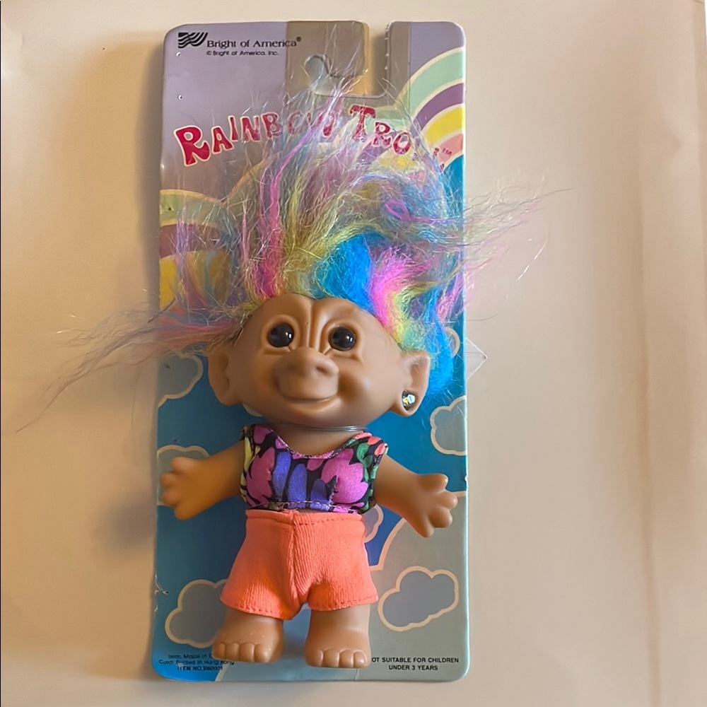 Vintage 4” Rainbow Troll Doll with Colorful Hair